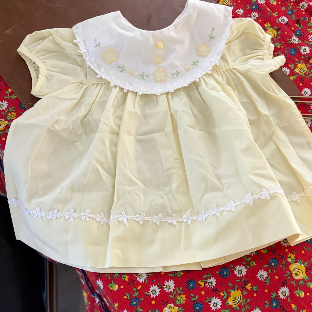 Yellow Baby Dress with White Embroidered Yoke